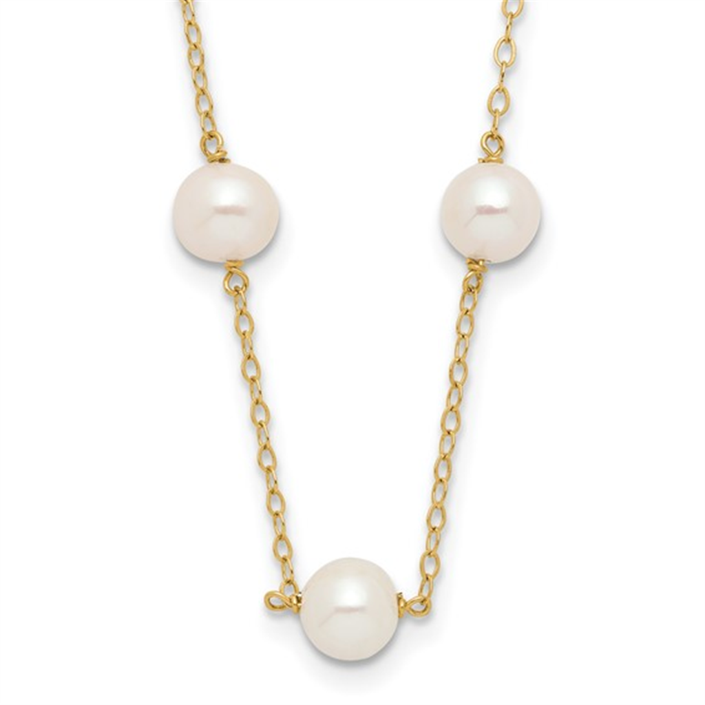 Yellow Gold Station Pearl Necklace