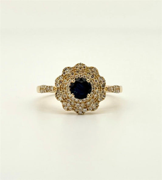 Yellow Gold Diamond Accented Sapphire Ring