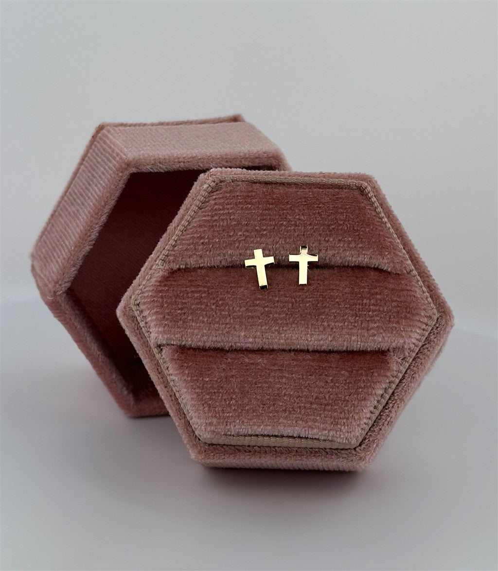 Yellow Gold Cross Stud Earrings