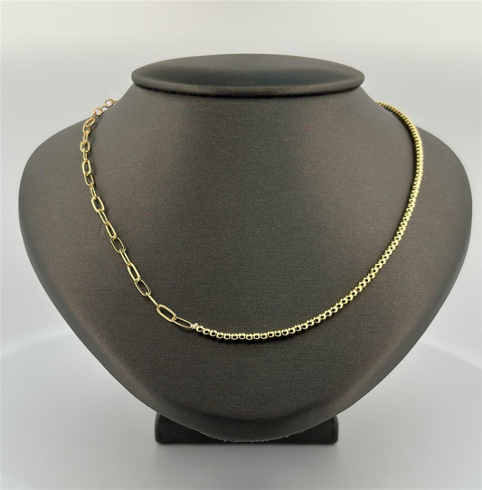 Gold Filled Paper Clip And Beaded Necklace