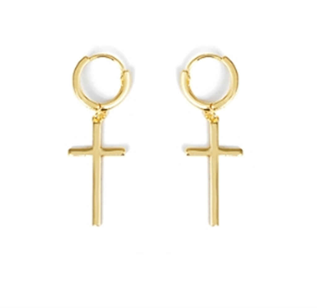 Dangle Cross Huggie Hoop Earrings