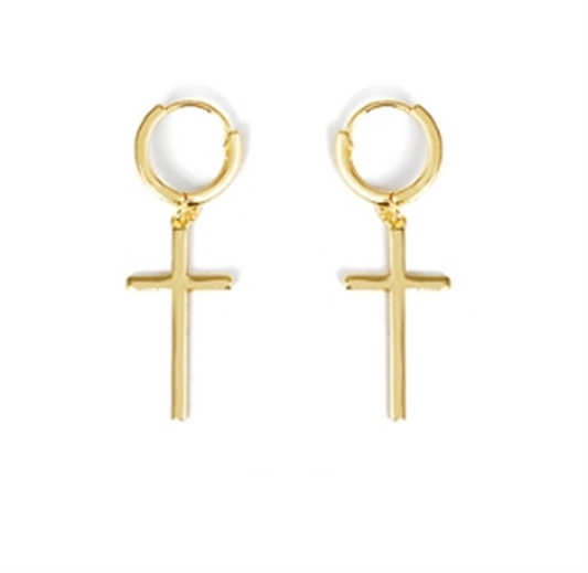 Dangle Cross Huggie Hoop Earrings