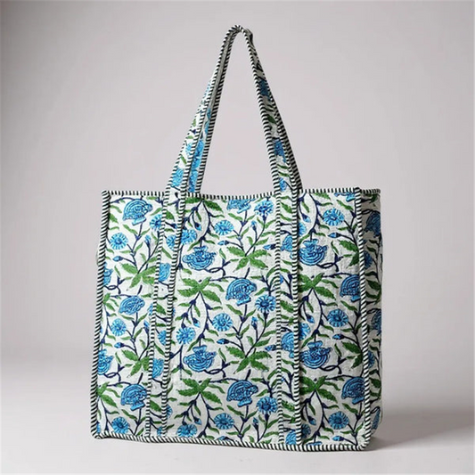 Blue Quilted Tote Bag
