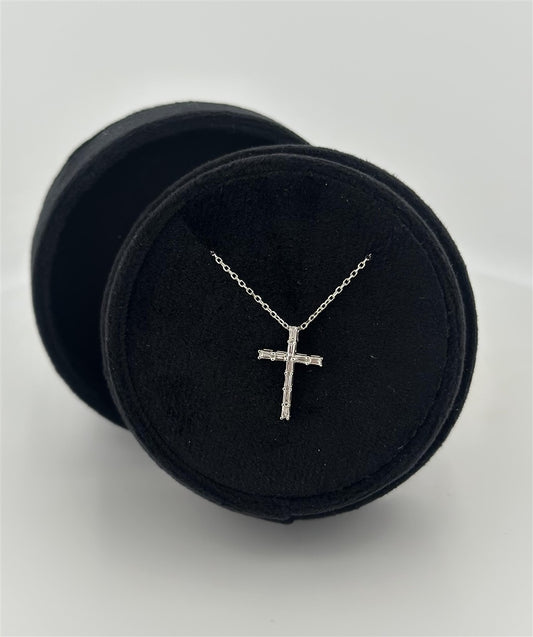 White Gold Baguette Diamond Cross Necklace