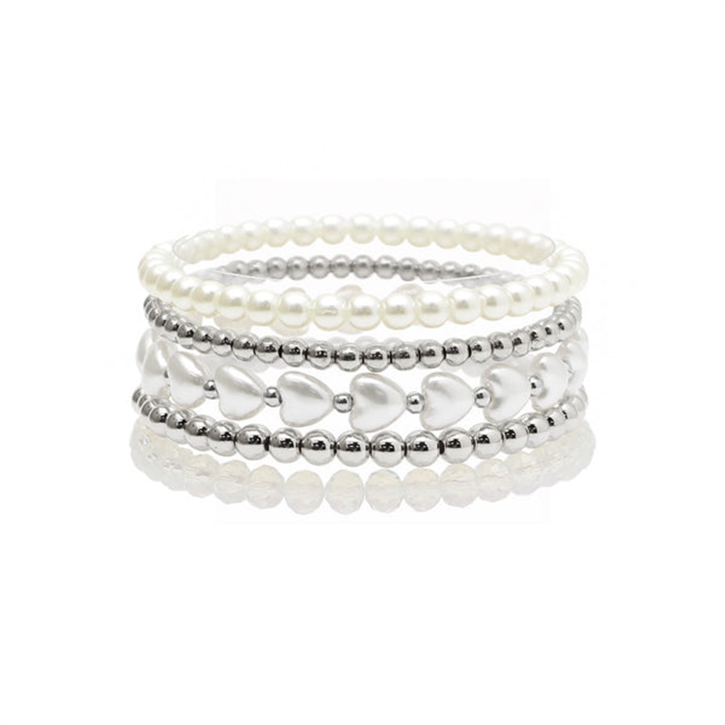 Beaded &Heart Pearl Stretch Bracelet
