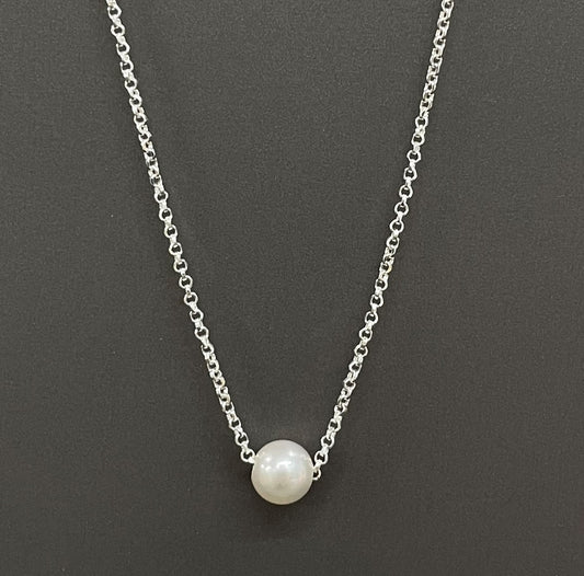 Sterling Silver Single Pearl Necklace