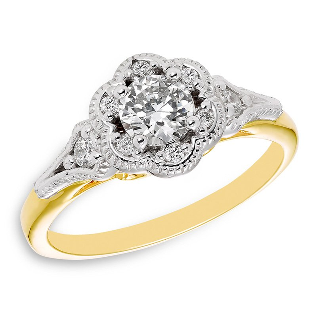 Two-Tone Round Antique Style Engagement Ring