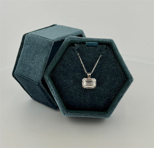 White Gold Lab Grown Emerald Cut Necklace