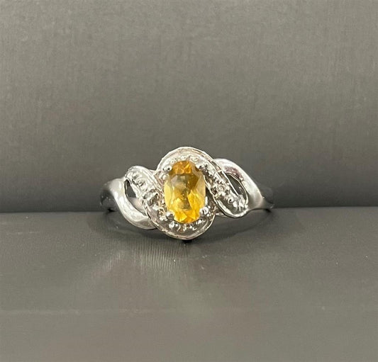 White Gold Diamond Accented Citrine Ring