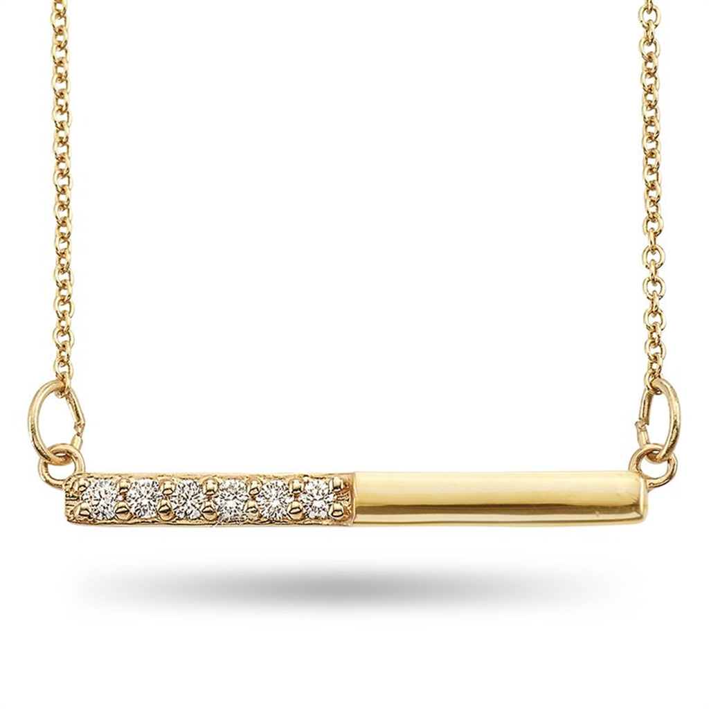 Yellow Gold Diamond Accented Bar Necklace