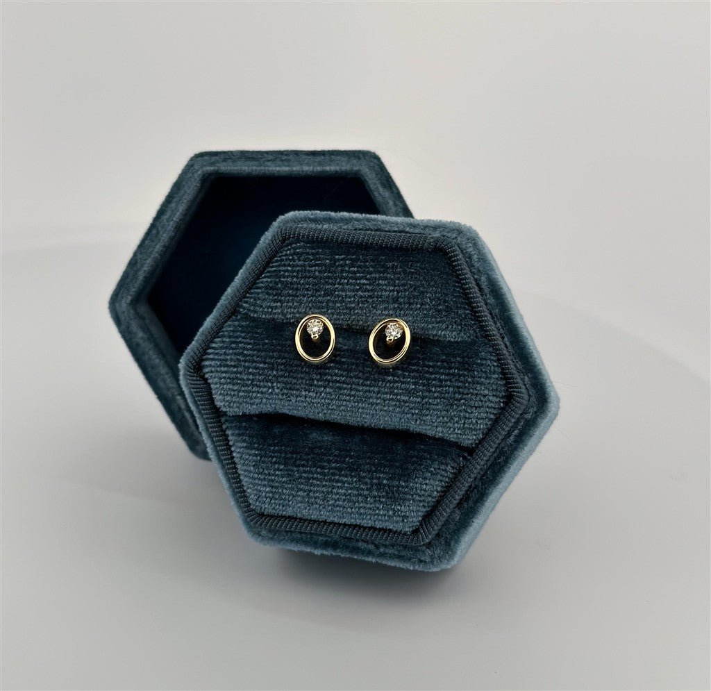 Yellow Gold Diamond Oval Shape Stud Earrings