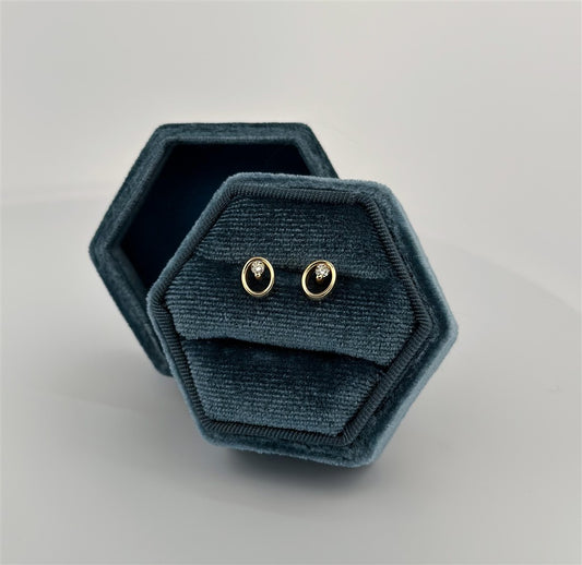 Yellow Gold Diamond Oval Shape Stud Earrings