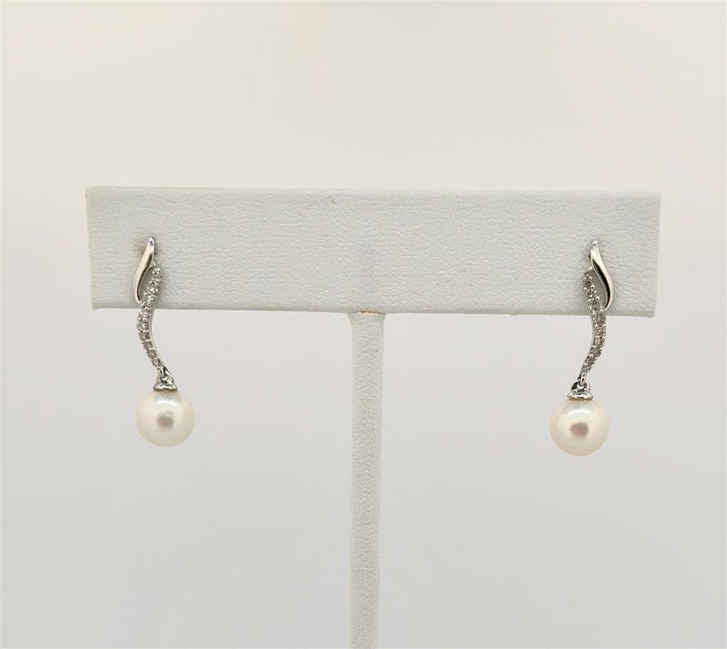 White Gold Diamond Accented Pearl Earrings