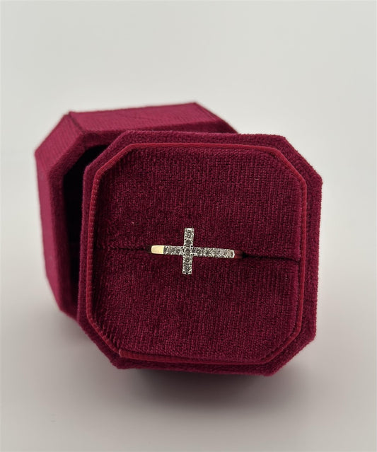 Yellow Gold Diamond Sideways Cross Ring