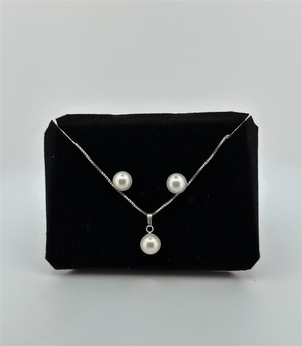 Sterling Silver Pearl Necklace And Earring Set