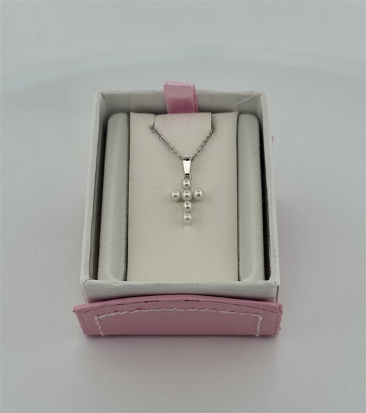 Sterling Silver Pearl Cross Necklace