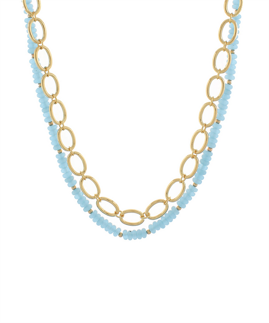 Light Blue Bead And Chain Necklace