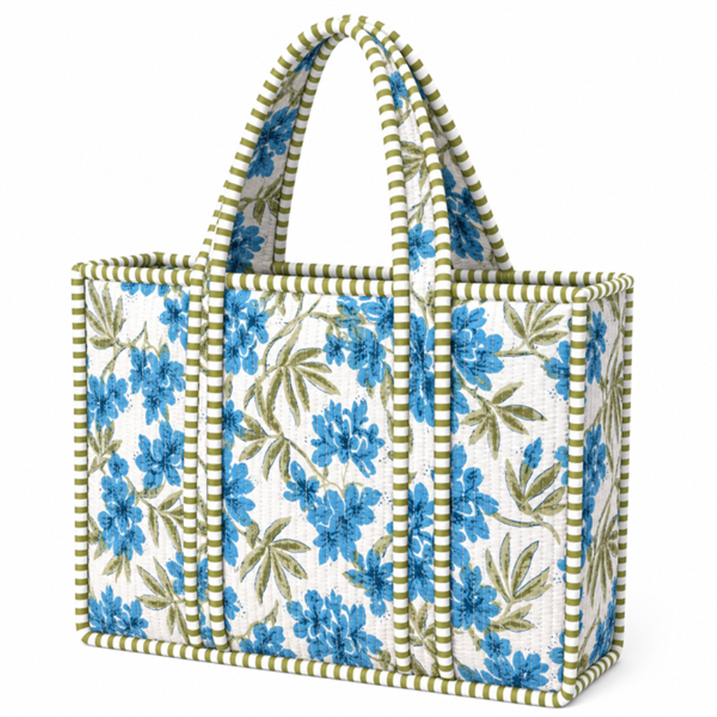 Blue and Green Floral Quilted Mini Bag