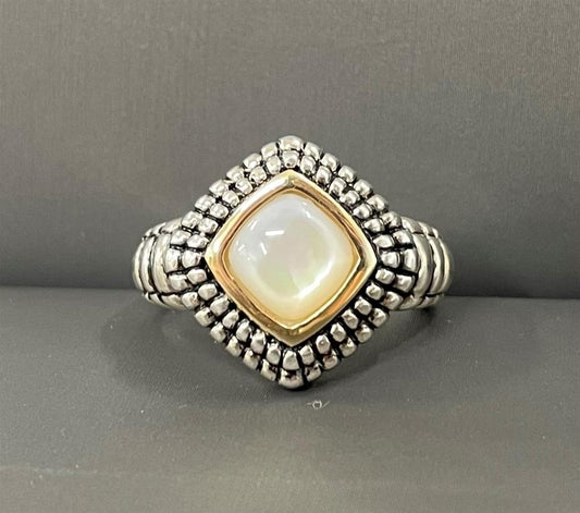 Two-Tone Antique Style Mother Of Pearl Ring