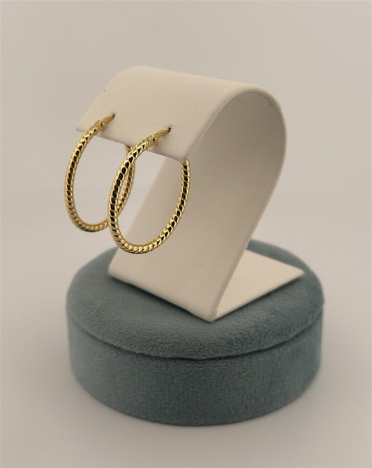 Yellow Gold Textured Hoop Earrings