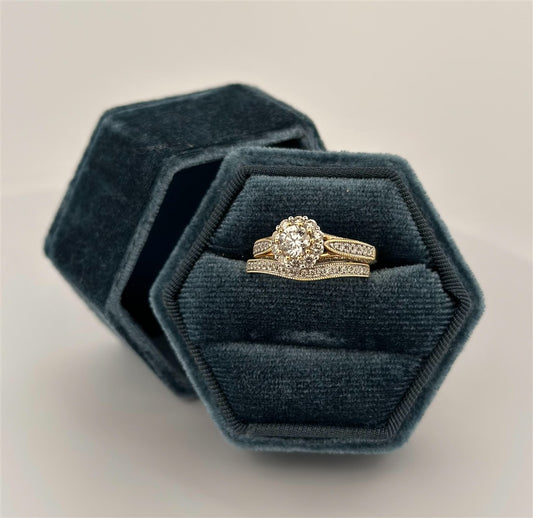 Yellow Gold Round Diamond Halo Style Bridal Set