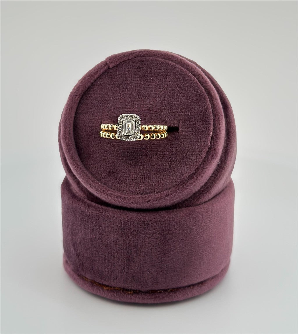 Yellow Gold Halo Style Emerald Cut Bridal Set