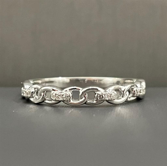 White Gold Diamond Paper Clip Link Ring