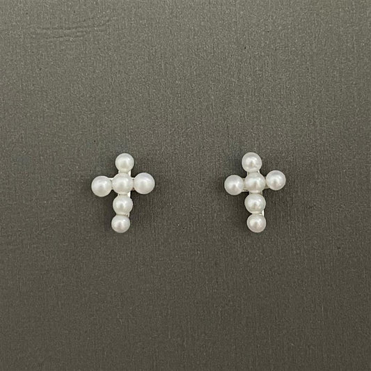 Childrens Sterling Silver Pearl Cross Earrings