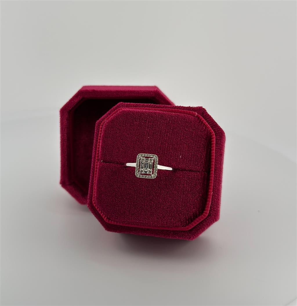 White Gold Halo Style Baguette Diamond Fashion Ring