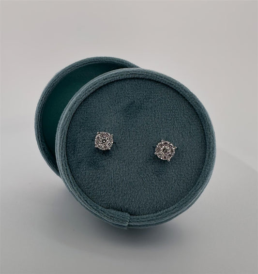 White Gold Diamond Cluster Stud Earrings