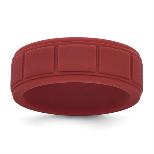 Dark Red Grid Pattern Silicone Wedding Band