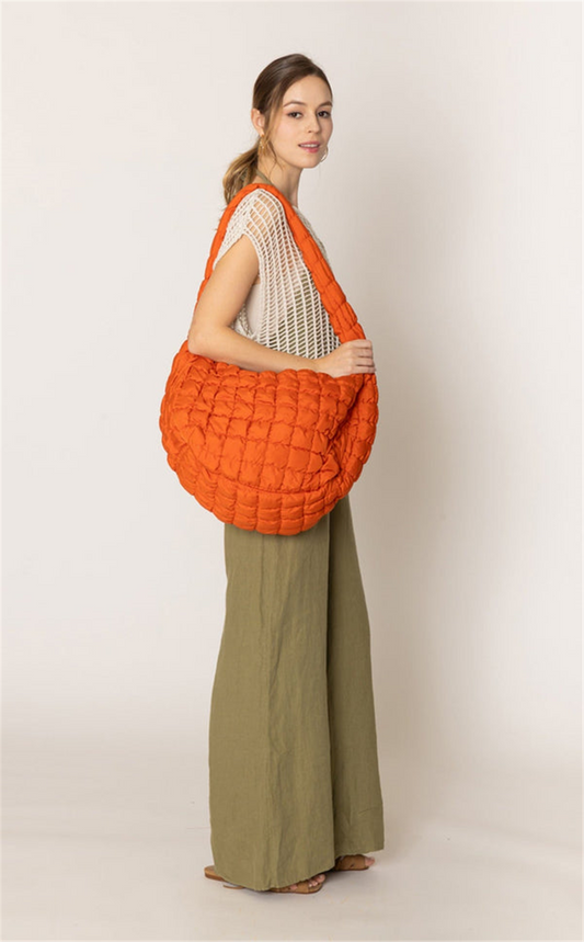 Quilted Orange Puffer Tote