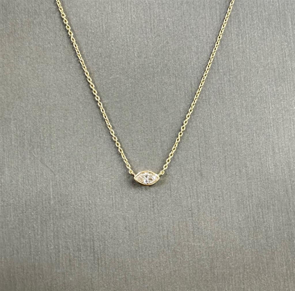 Yellow Gold Marquise Solitare Necklace