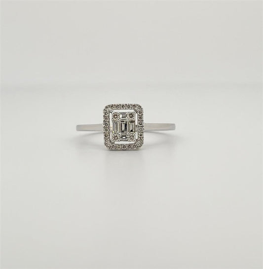 White Gold Halo Style Baguette Diamond Fashion Ring