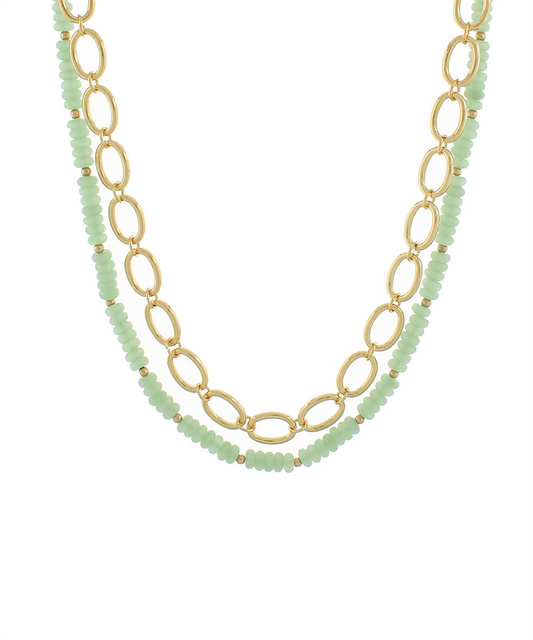 Light Green Bead And Chain Necklace