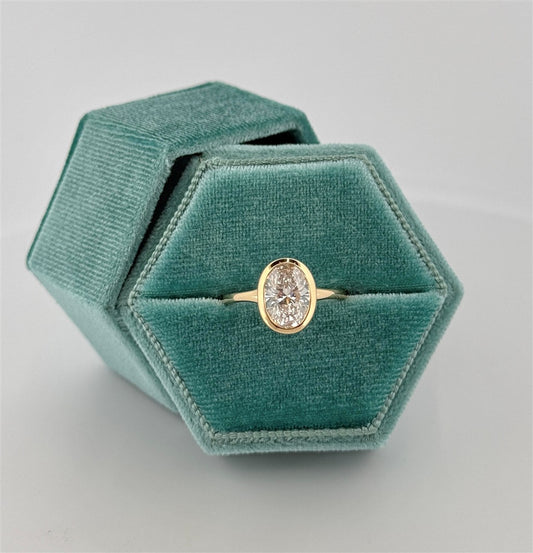 Yellow Gold Bezel Set Lab Oval Engagement Ring