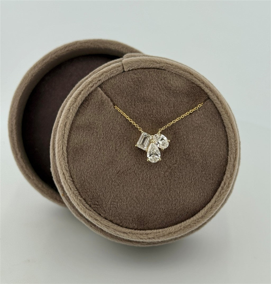 Yellow Gold Lab Grown Three Stone Necklace