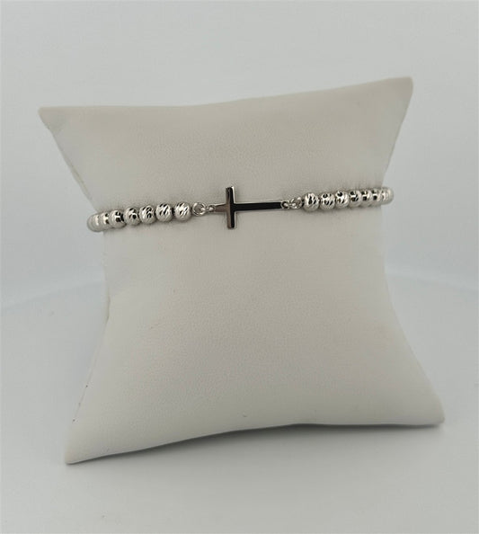 Sterling Silver Beaded Cross Bracelet