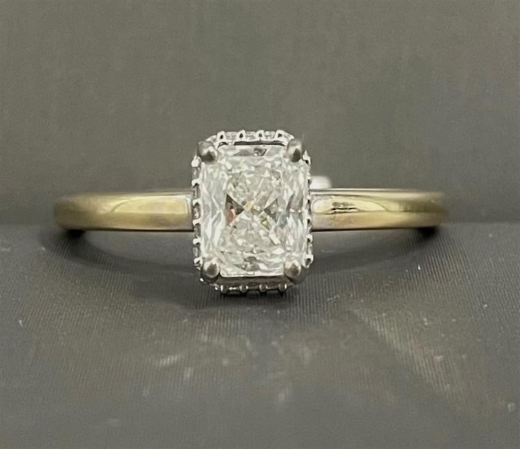 Yellow And White Gold Hidden Halo Engagement Ring