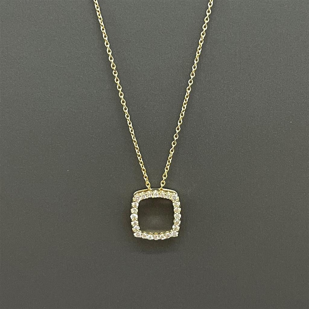Yellow Gold Open Diamond Square Necklace