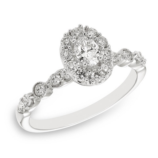 White Gold Vintage Inspired Halo Style Engagement Ring