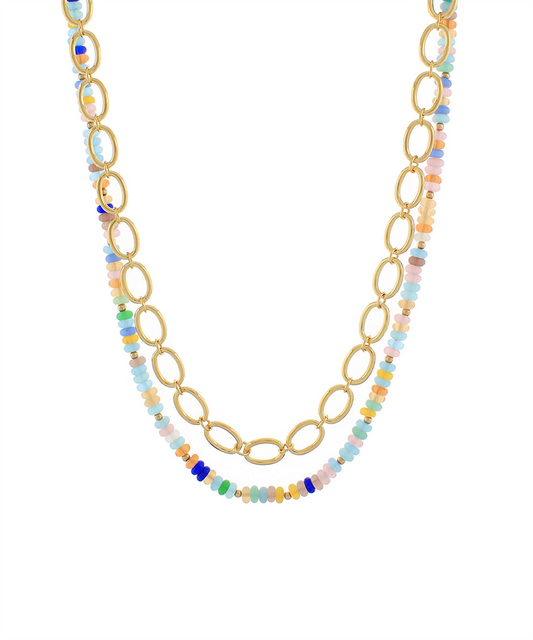 Multi Colored Bead And Chain Necklace