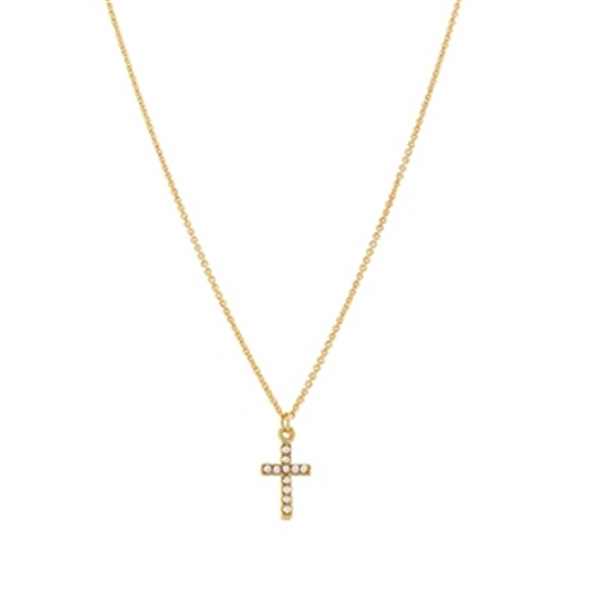 Pave Pearl Cross Necklace