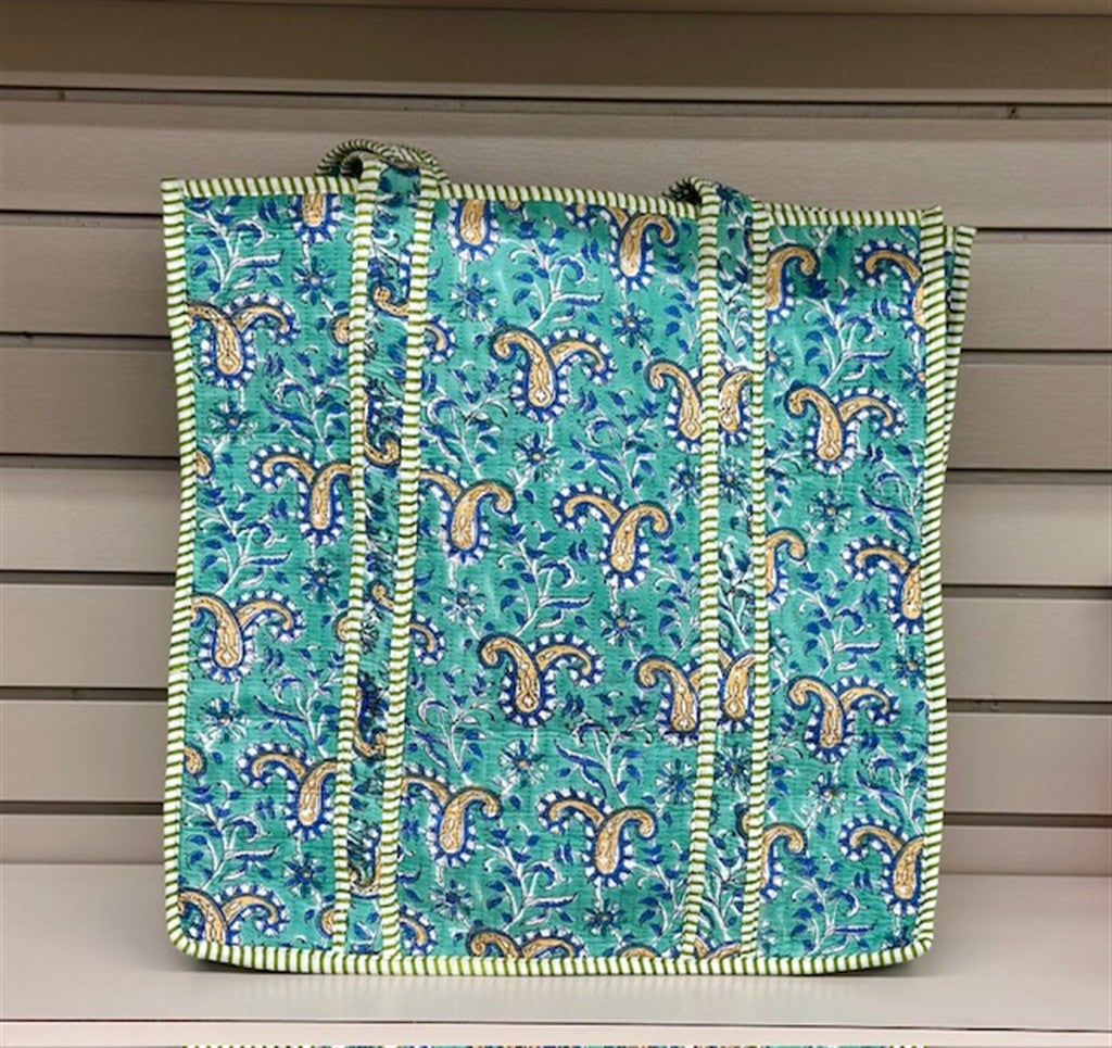 Green Paisley Quilted Tote Bag
