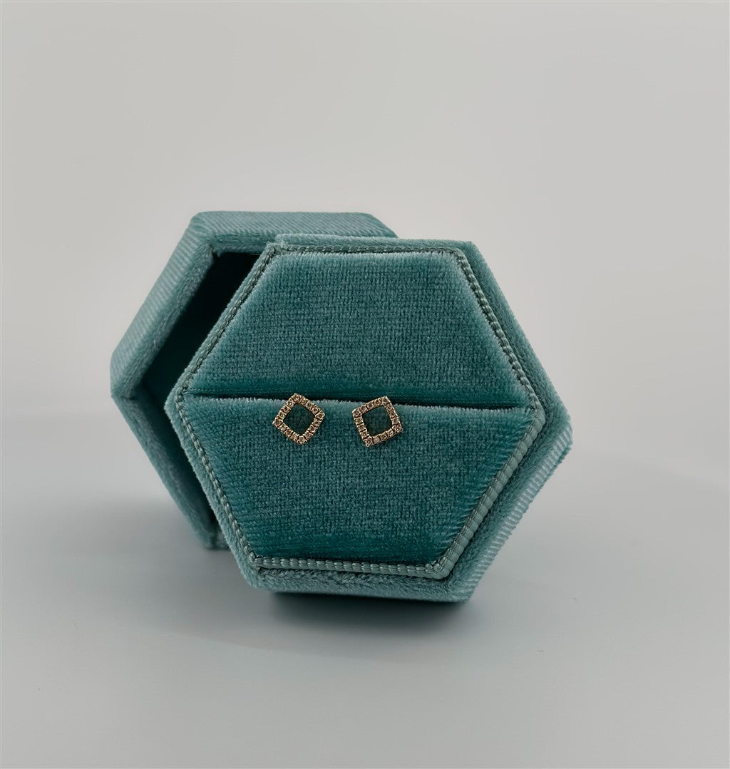 Yellow Gold Diamond Open Square Stud Earrings