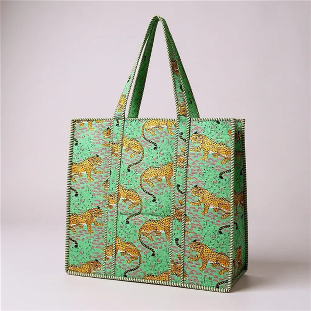 Green Tiger Quilted Tote Bag