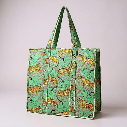Green Tiger Quilted Tote Bag