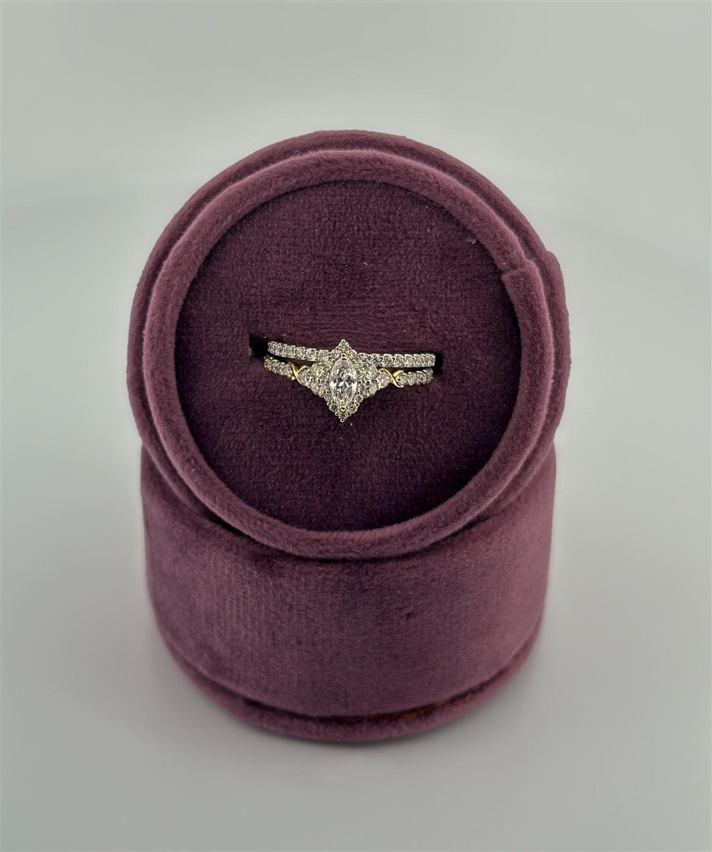 Two-Tone Halo Style Marquise Diamond Bridal Set