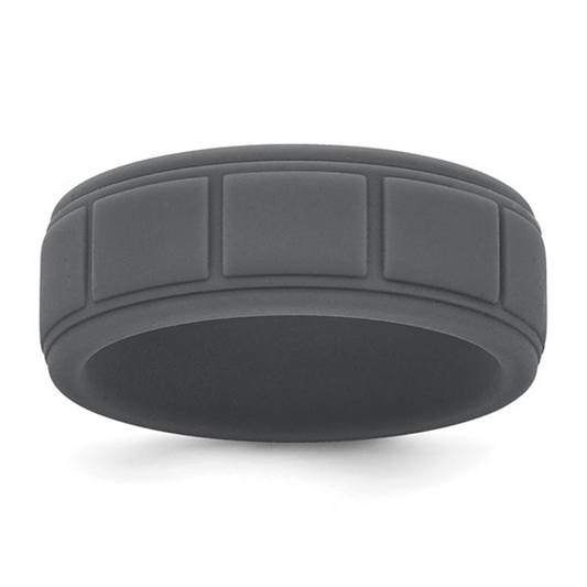 Dark Grey Grid Pattern Silicone Wedding Band