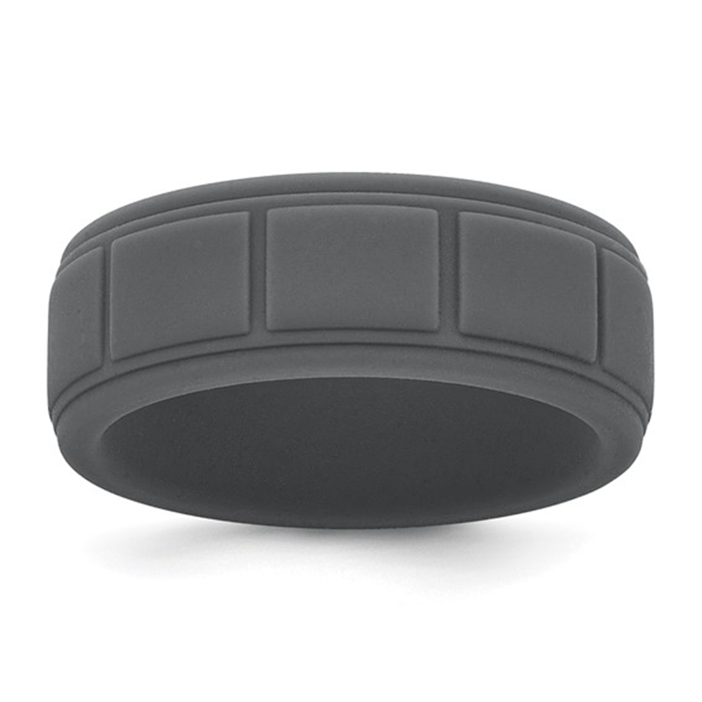 Dark Grey Grid Pattern Silicone Wedding Band